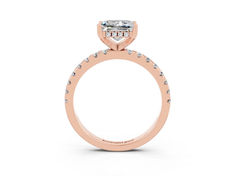 Rose gold Princess Cut Moissanite Solitaire Ring with Round  Pavé Band and Four-Prong Setting_45