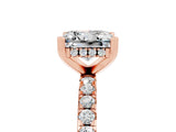 Rose gold Princess Cut Moissanite Solitaire Ring with Round  Pavé Band and Four-Prong Setting_47