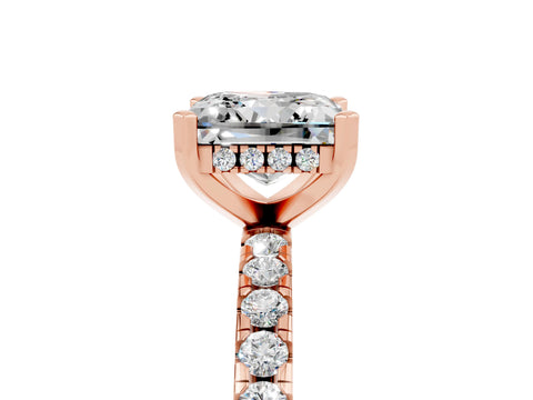 Rose gold Princess Cut Moissanite Solitaire Ring with Round  Pavé Band and Four-Prong Setting_47