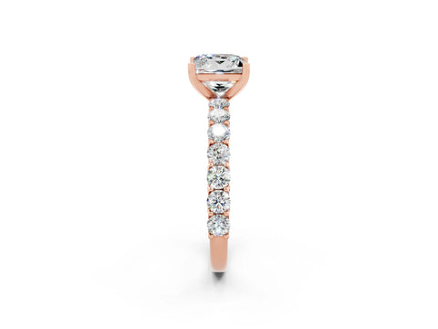 Rose gold Princess Cut Moissanite Solitaire Ring with Shared Prong Pavé Band and Four-Prong Setting_2