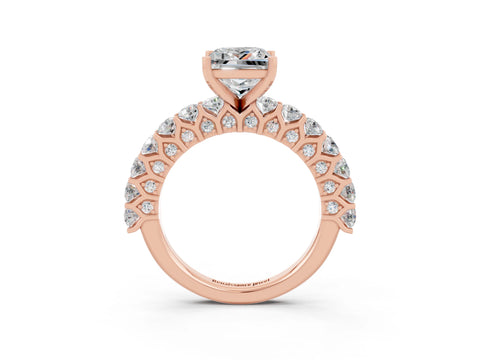 Rose gold Princess Cut Moissanite Solitaire Ring with Shared Prong Pavé Band and Four-Prong Setting_3