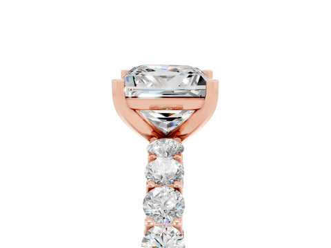 Rose gold Princess Cut Moissanite Solitaire Ring with Shared Prong Pavé Band and Four-Prong Setting_5