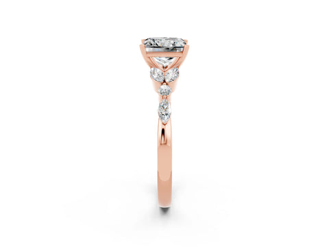 Rose gold Princess Cut Moissanite Solitaire Ring with Side Stones and Four-Prong Setting_14