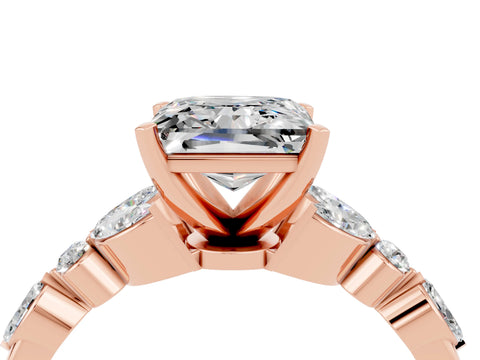 Rose gold Princess Cut Moissanite Solitaire Ring with Side Stones and Four-Prong Setting_16