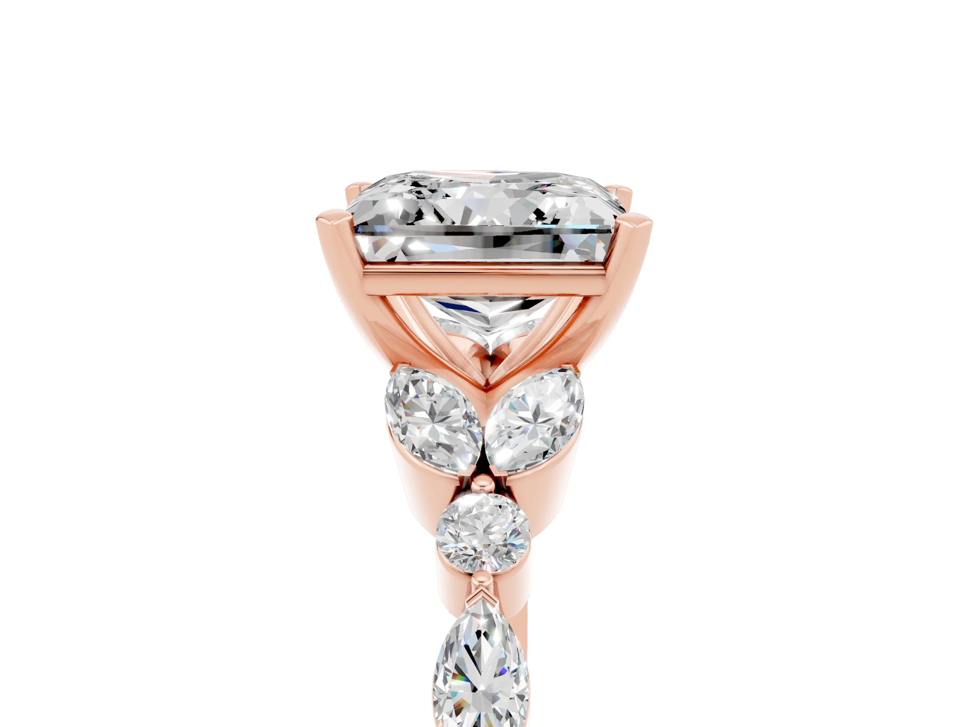 Rose gold Princess Cut Moissanite Solitaire Ring with Side Stones and Four-Prong Setting_17