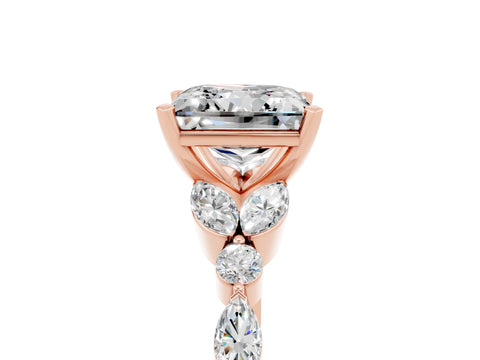 Rose gold Princess Cut Moissanite Solitaire Ring with Side Stones and Four-Prong Setting_17
