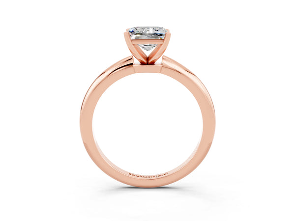 Rose gold Princess Cut Moissanite Solitaire Ring with Six-Prong Setting and Classic Band