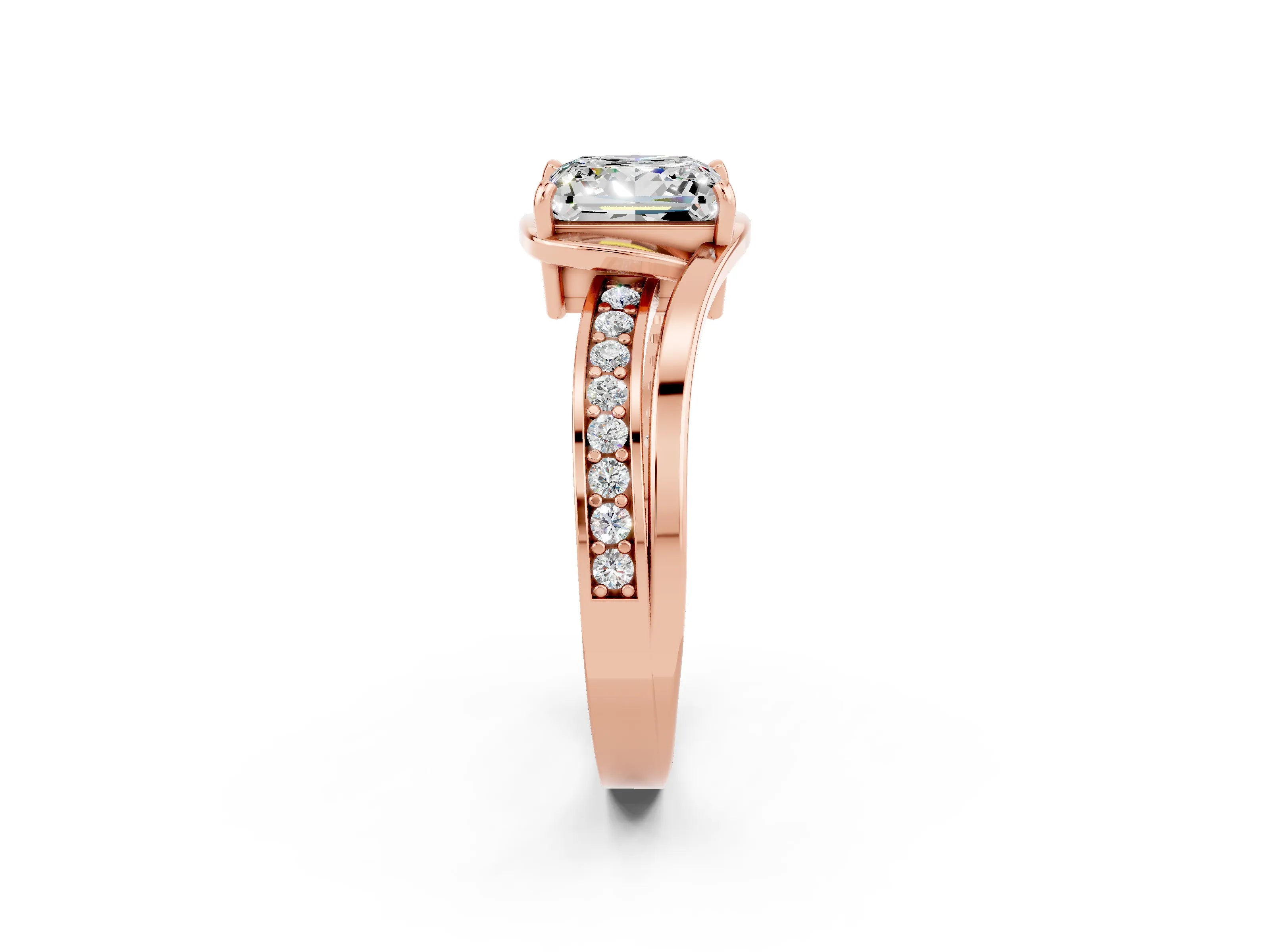 Rose gold Princess Cut Moissanite Solitaire Ring with Split Shank and Prong Setting_2