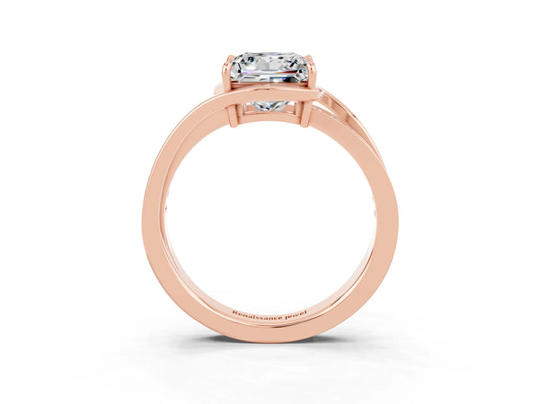 Rose gold Princess Cut Moissanite Solitaire Ring with Split Shank and Prong Setting