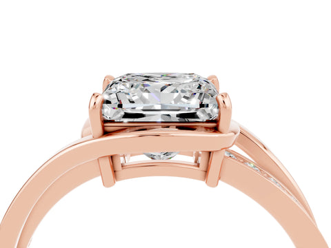 Rose gold Princess Cut Moissanite Solitaire Ring with Split Shank and Prong Setting_4