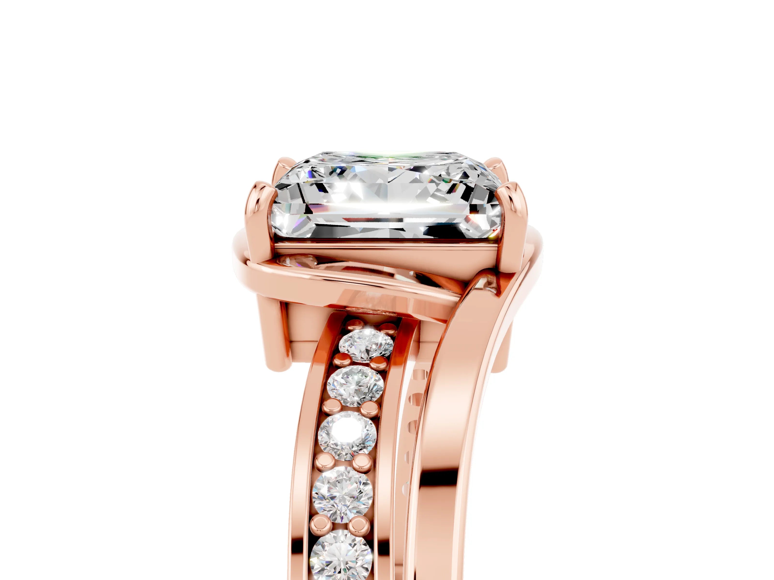 Rose gold Princess Cut Moissanite Solitaire Ring with Split Shank and Prong Setting_5