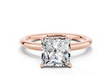 Rose gold Princess Cut Moissanite Solitaire Ring with Thin Band and Four-Prong Setting