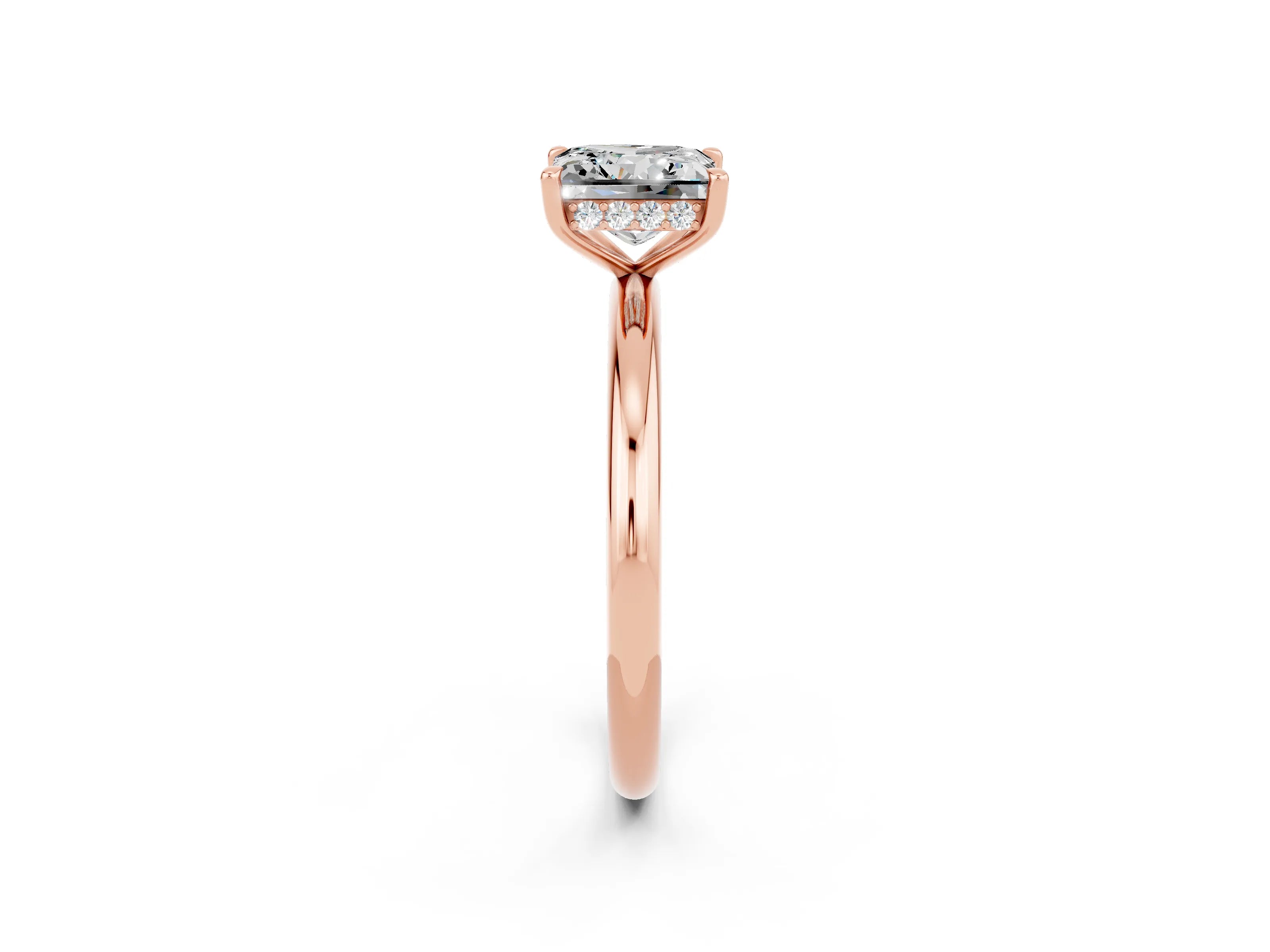 Rose gold Princess Cut Moissanite Solitaire Ring with Thin Band and Four-Prong Setting_2