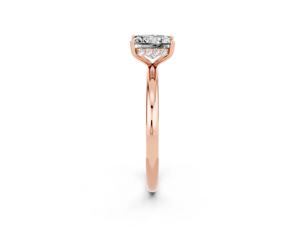 Rose gold Princess Cut Moissanite Solitaire Ring with Thin Band and Four-Prong Setting