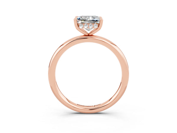Rose gold Princess Cut Moissanite Solitaire Ring with Thin Band and Four-Prong Setting