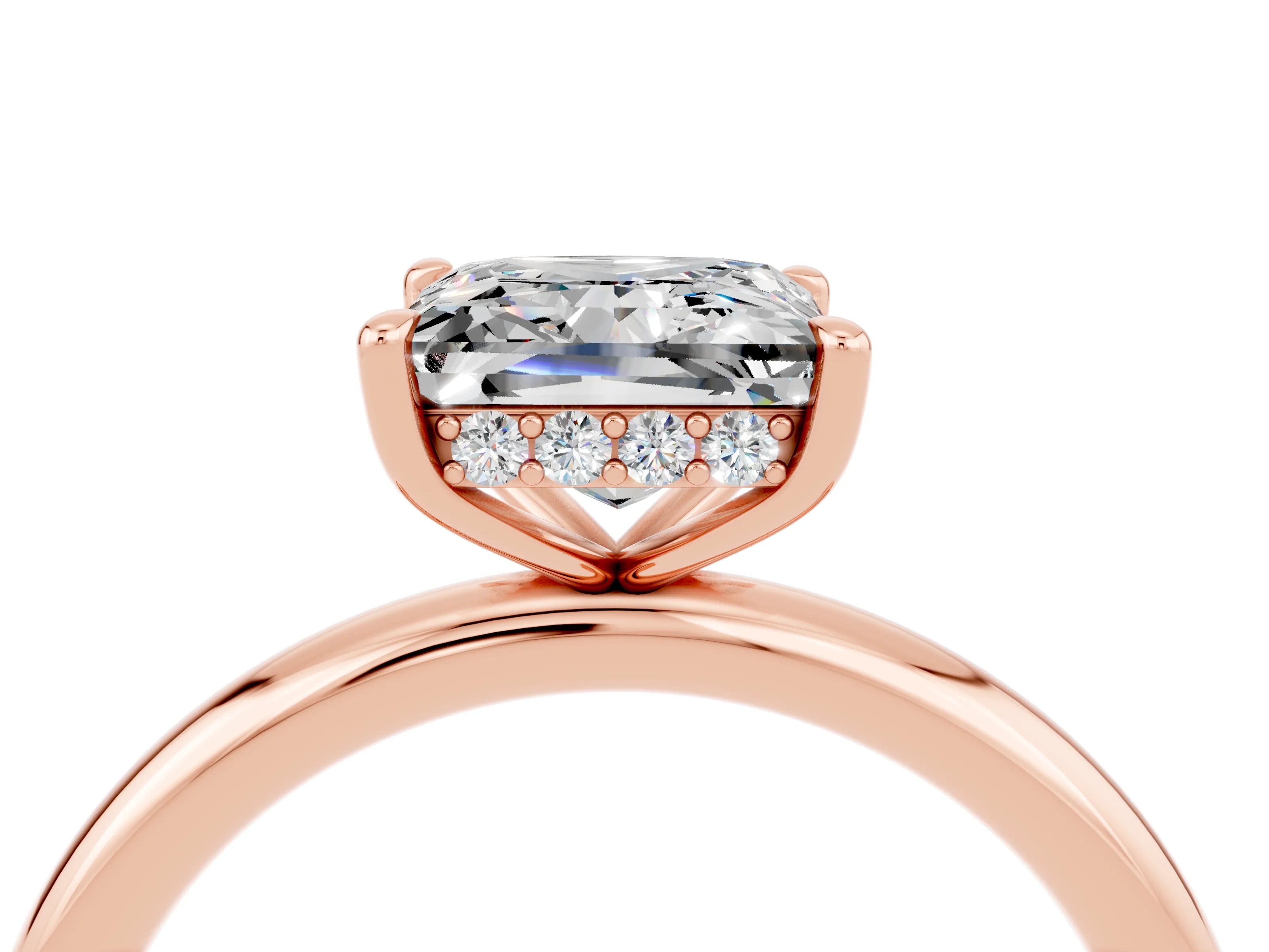Rose gold Princess Cut Moissanite Solitaire Ring with Thin Band and Four-Prong Setting_4