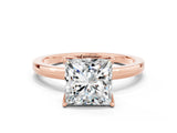 Rose gold Princess Cut Moissanite Solitaire Ring with Thin Band and Prong Setting_12