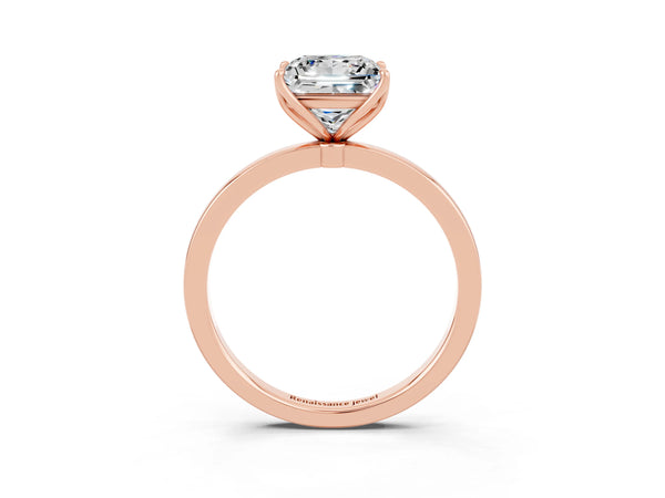 Rose gold Princess Cut Moissanite Solitaire Ring with Thin Band and Prong Setting
