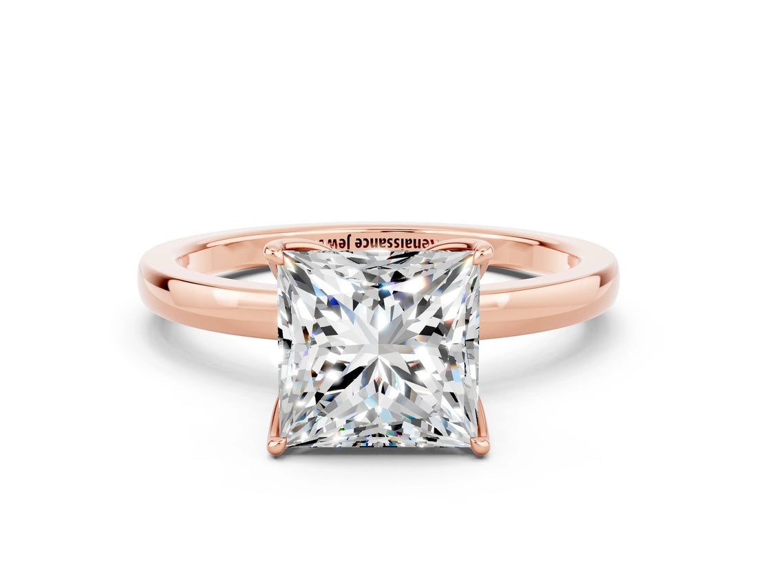 Rose gold Princess Cut Moissanite Solitaire Ring with Thin Band and Prong Setting_24