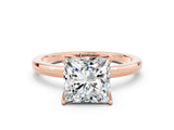 Rose gold Princess Cut Moissanite Solitaire Ring with Thin Band and Prong Setting_24