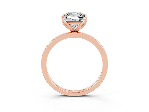 Rose gold Princess Cut Moissanite Solitaire Ring with Thin Band and Prong Setting