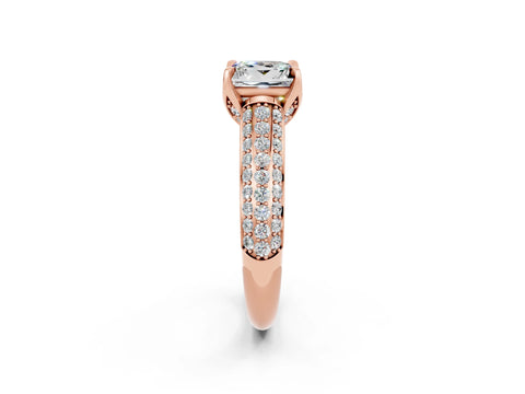 Rose gold Princess Cut Moissanite Solitaire Ring with Three-Row Pavé Band and Four-Prong Setting_14