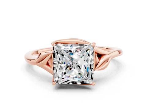 Rose gold Princess Cut Moissanite Solitaire Ring with Twist Band and Four-Prong Setting_24