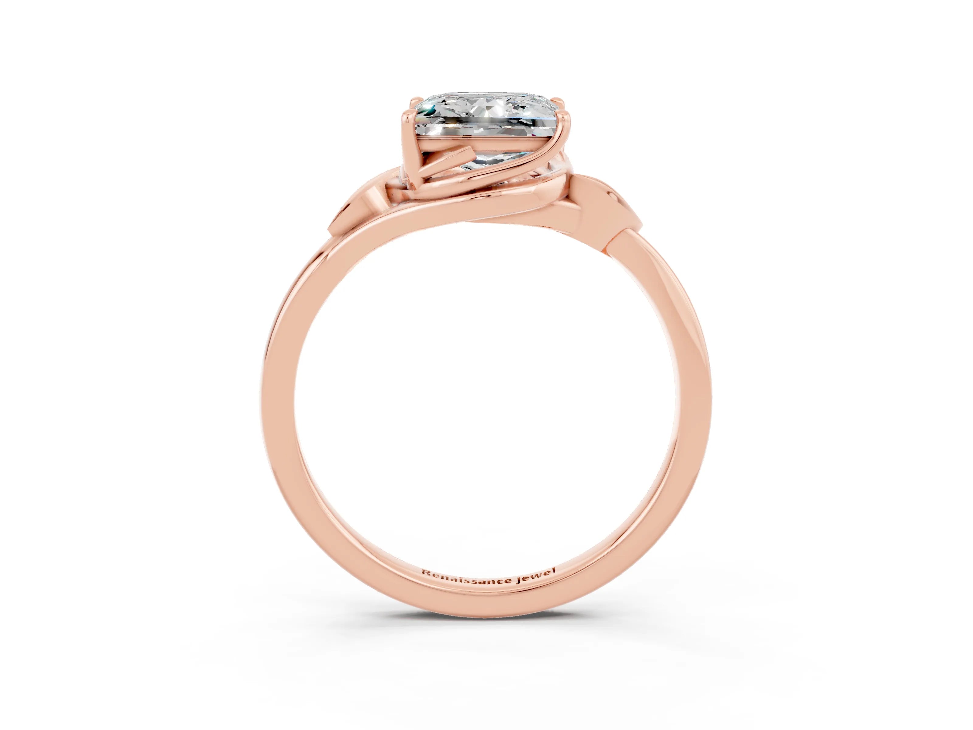Rose gold Princess Cut Moissanite Solitaire Ring with Twist Band and Four-Prong Setting_27