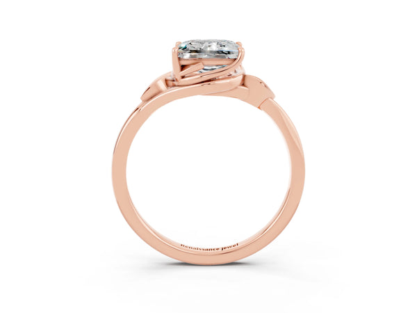 Rose gold Princess Cut Moissanite Solitaire Ring with Twist Band and Four-Prong Setting