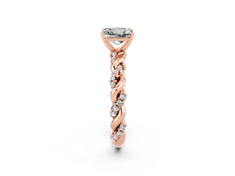 Rose gold Princess Cut Moissanite Solitaire Ring with Twisted Band and Pavé Accents_2