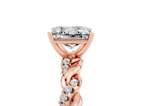 Rose gold Princess Cut Moissanite Solitaire Ring with Twisted Band and Pavé Accents_5