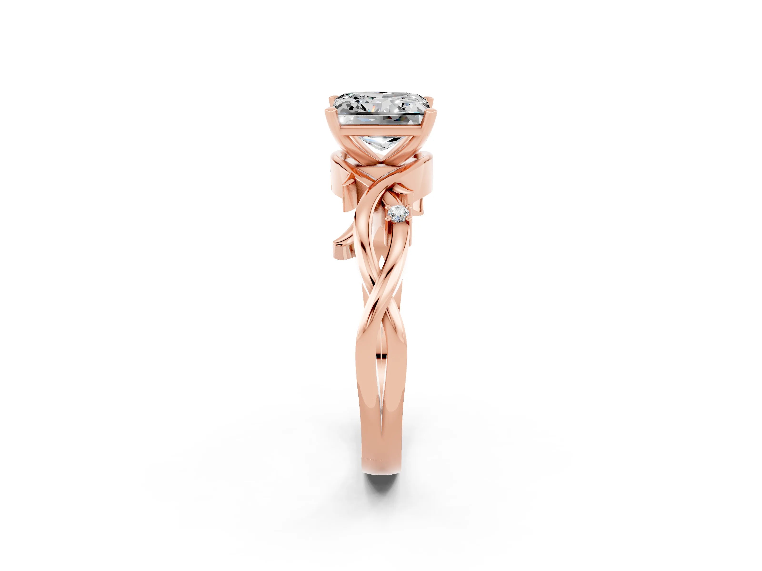 Rose gold Princess Cut Moissanite Solitaire Ring with Twisted Band and Prong Setting_2