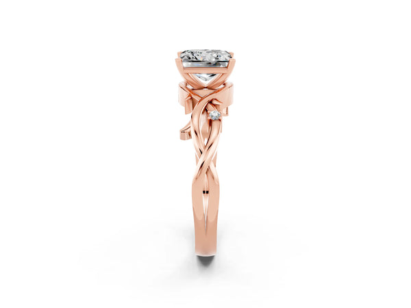 Rose gold Princess Cut Moissanite Solitaire Ring with Twisted Band and Prong Setting