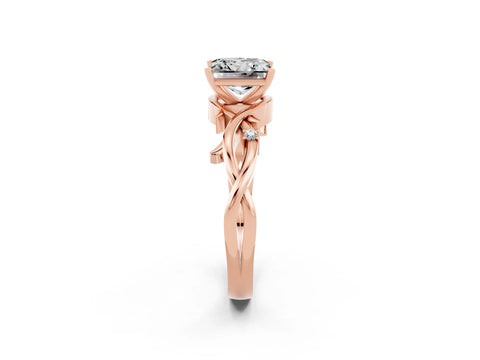 Rose gold Princess Cut Moissanite Solitaire Ring with Twisted Band and Prong Setting_2