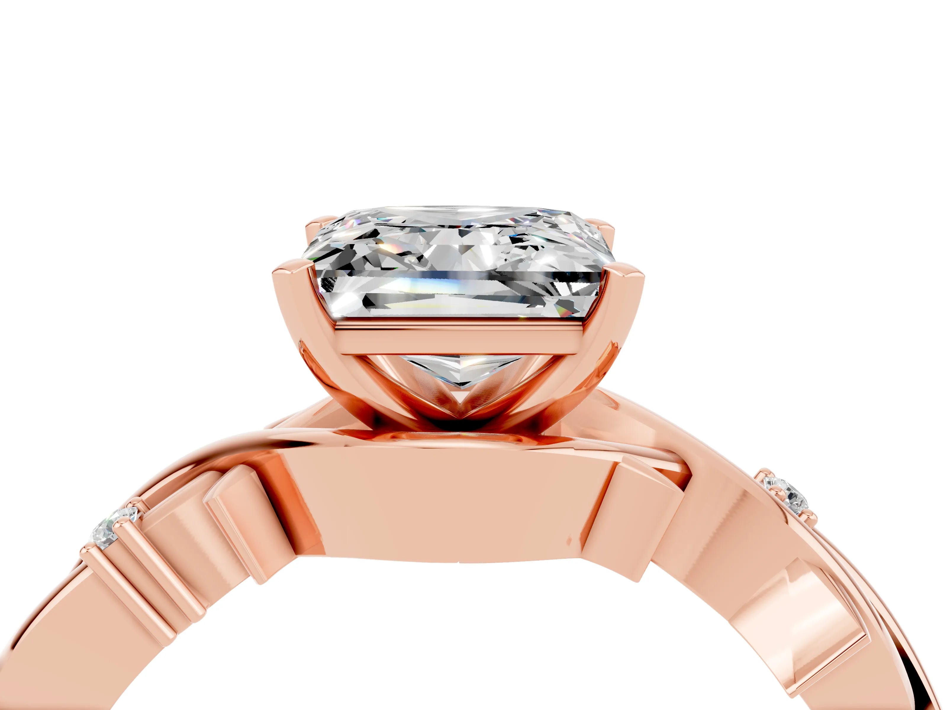 Rose gold Princess Cut Moissanite Solitaire Ring with Twisted Band and Prong Setting_4