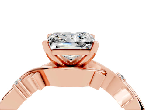 Rose gold Princess Cut Moissanite Solitaire Ring with Twisted Band and Prong Setting_4