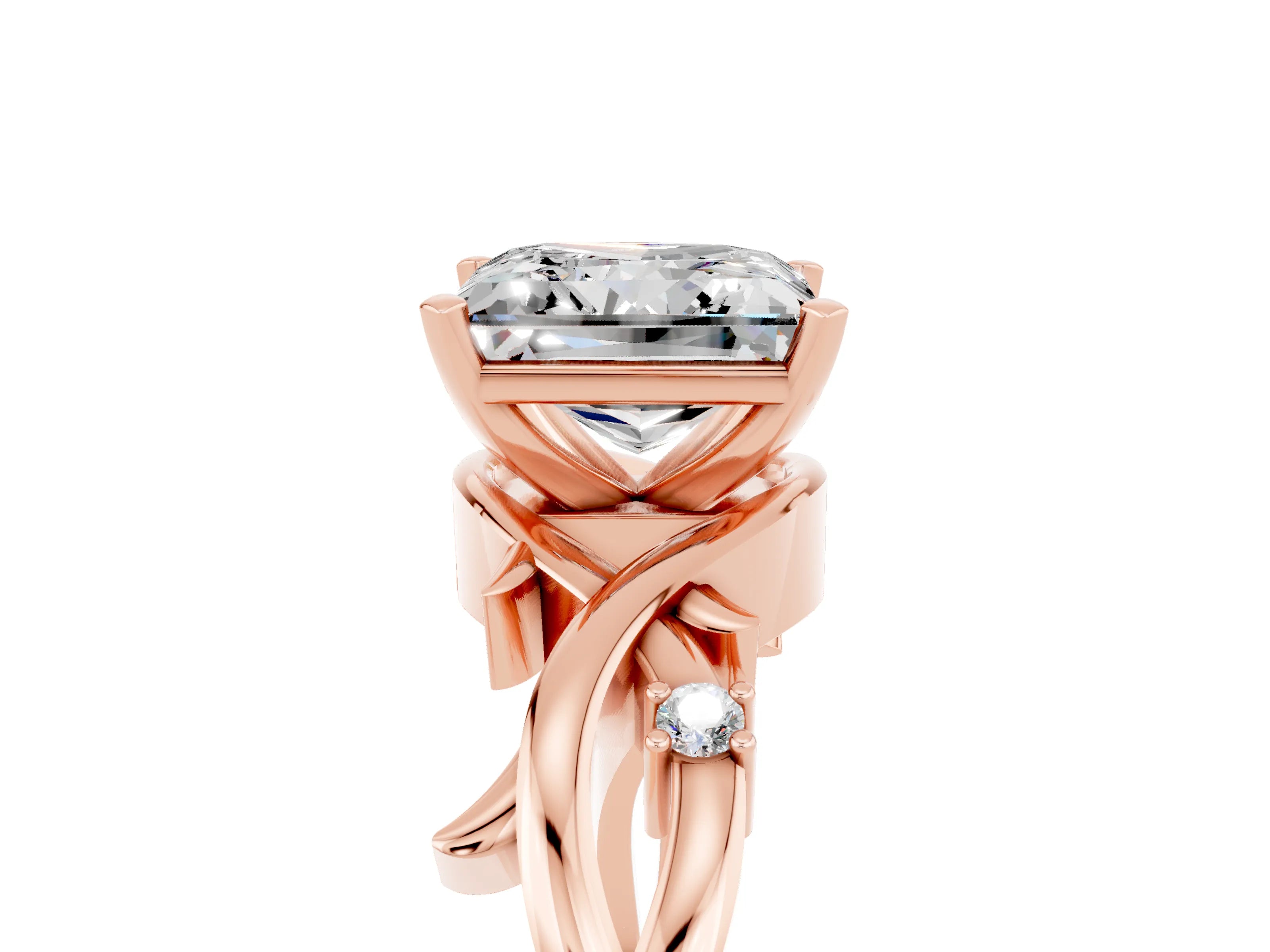 Rose gold Princess Cut Moissanite Solitaire Ring with Twisted Band and Prong Setting_5