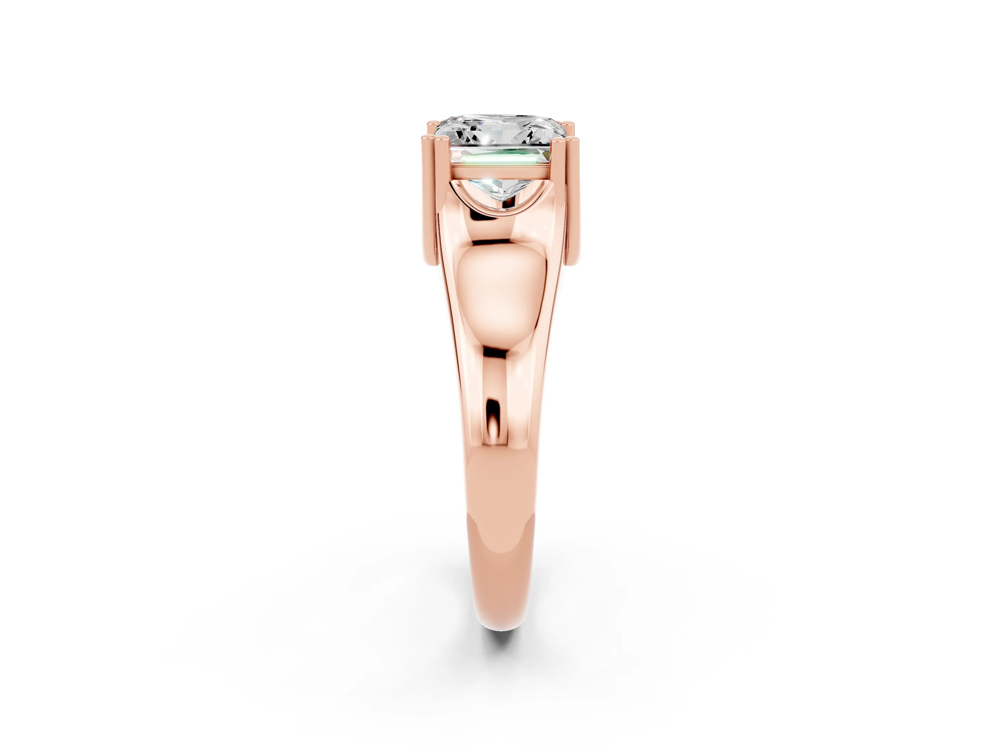 Rose gold Princess Cut Moissanite Solitaire Ring with Wide Band and Prong Setting_2