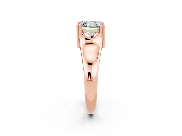 Rose gold Princess Cut Moissanite Solitaire Ring with Wide Band and Prong Setting