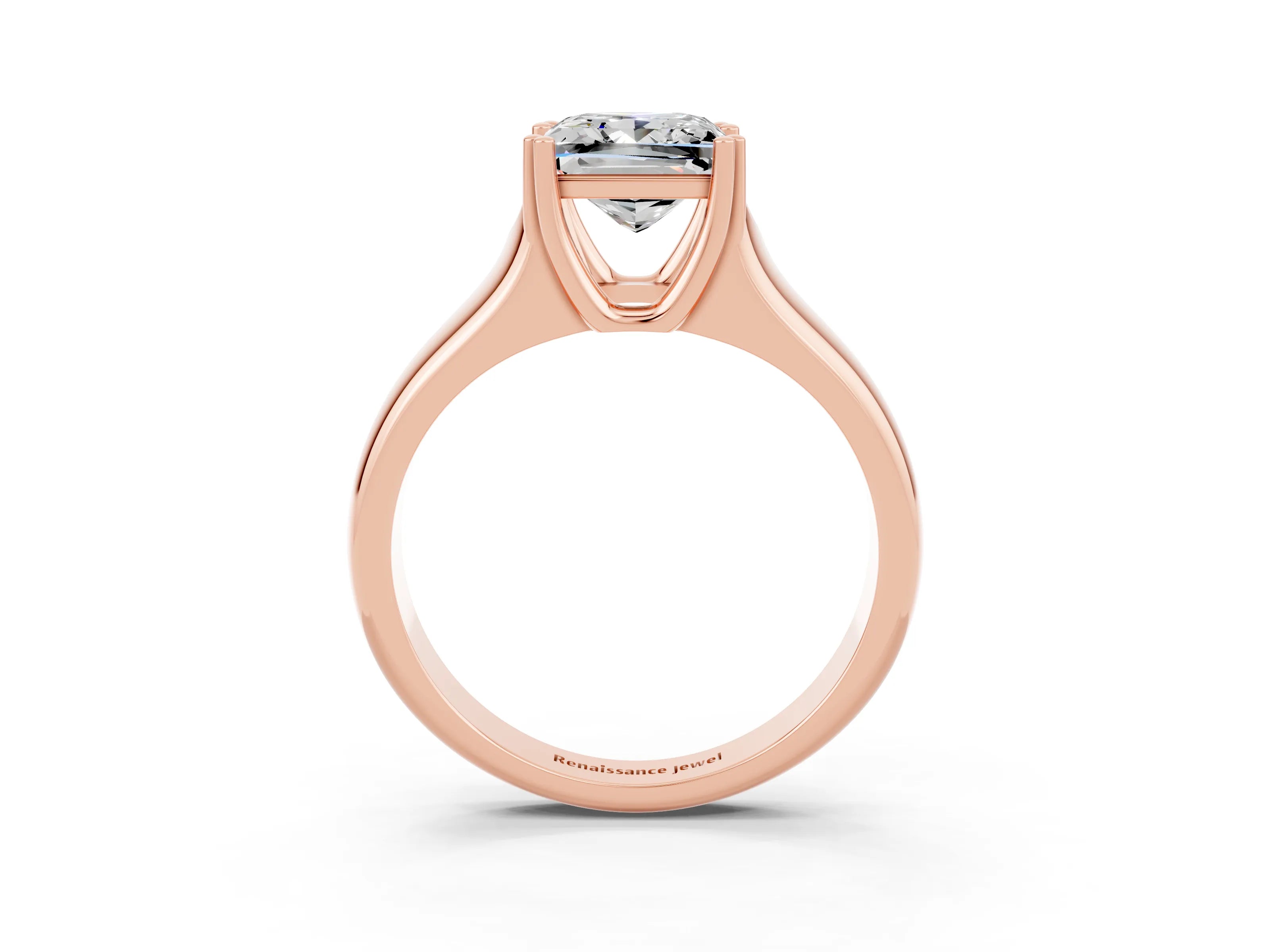 Rose gold Princess Cut Moissanite Solitaire Ring with Wide Band and Prong Setting_3