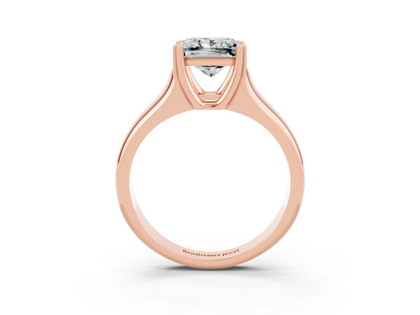 Rose gold Princess Cut Moissanite Solitaire Ring with Wide Band and Prong Setting