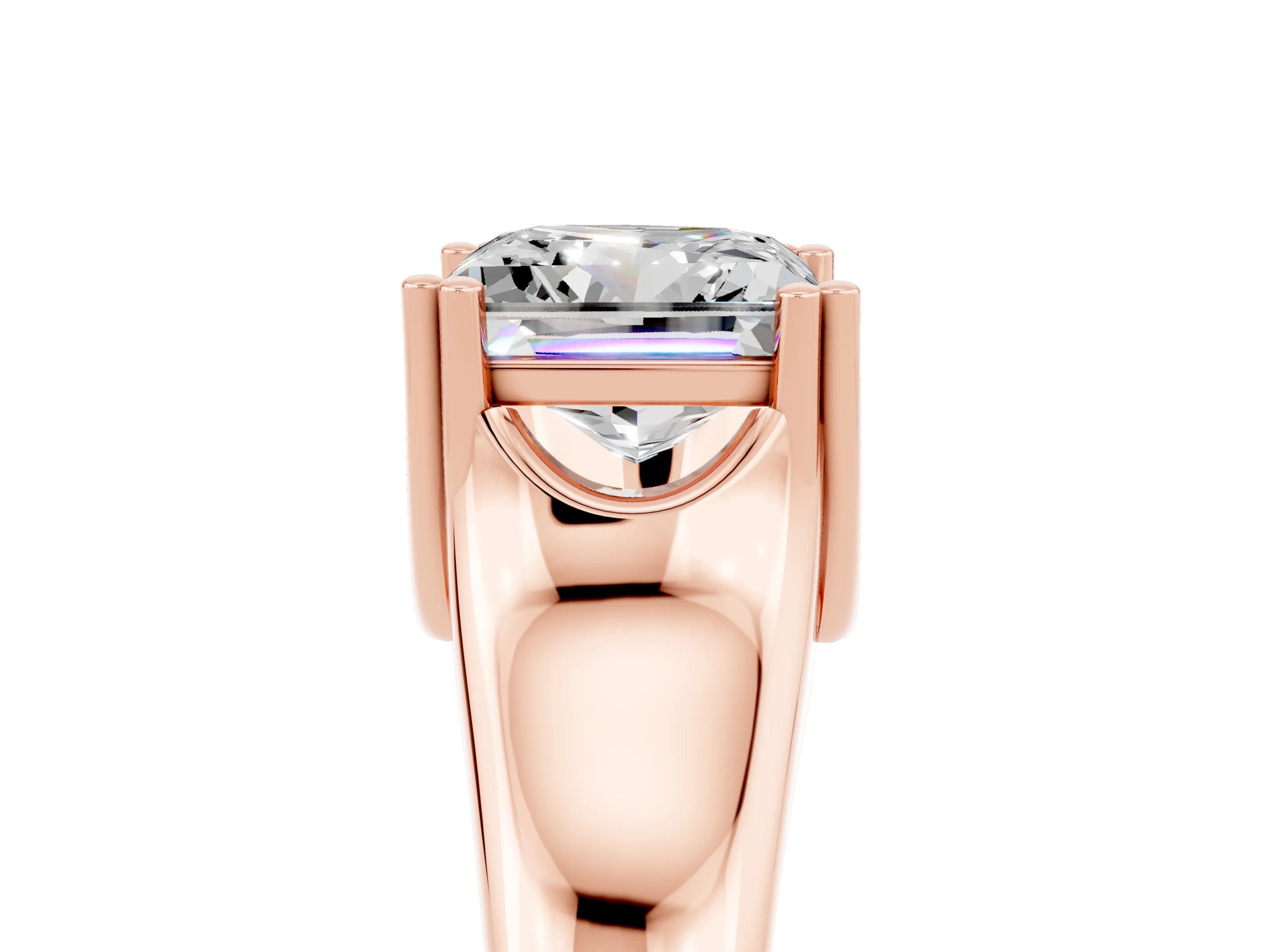 Rose gold Princess Cut Moissanite Solitaire Ring with Wide Band and Prong Setting_5