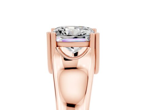 Rose gold Princess Cut Moissanite Solitaire Ring with Wide Band and Prong Setting_5