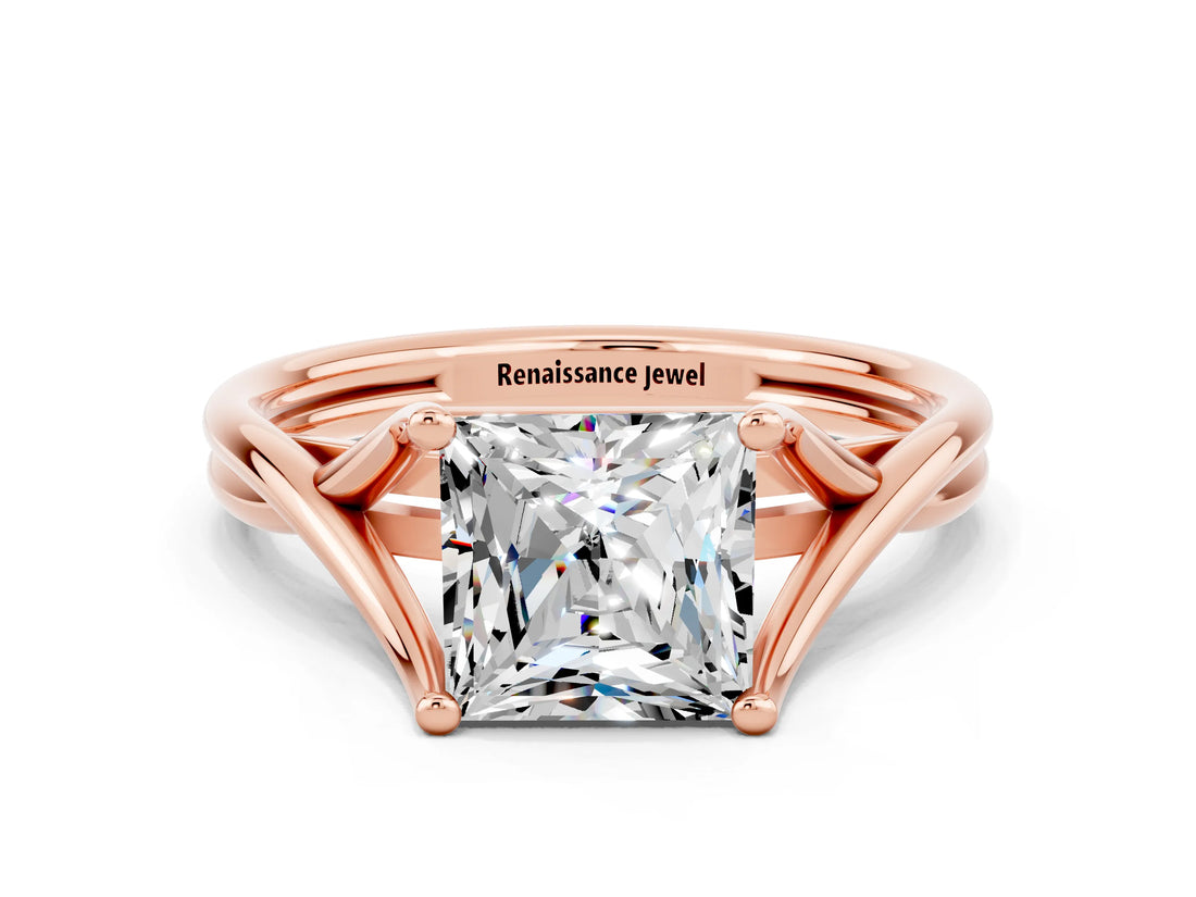 Rose gold Princess Cut Moissanite Solitaire Twist Band Prong Setting Ring_36