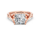 Rose gold Princess Cut Moissanite Solitaire Twist Band Prong Setting Ring_36
