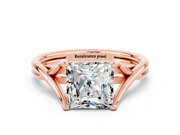 Rose gold Princess Cut Moissanite Solitaire Twist Band Prong Setting Ring