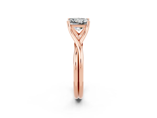 Rose gold Princess Cut Moissanite Solitaire Twist Band Prong Setting Ring