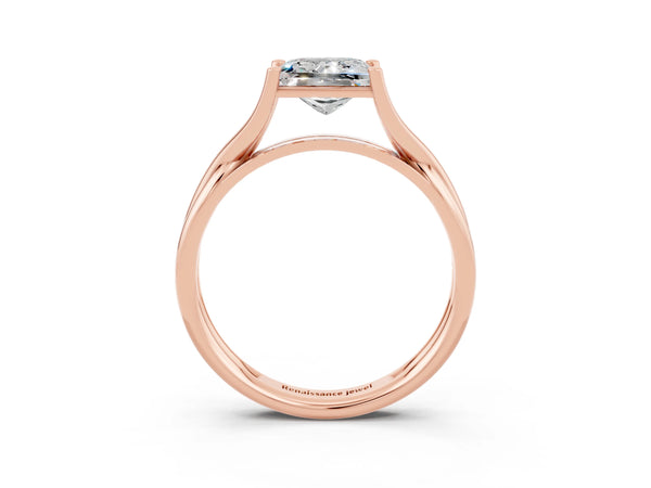 Rose gold Princess Cut Moissanite Solitaire Twist Band Prong Setting Ring
