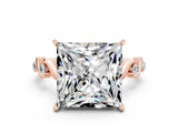 Rose gold Princess Cut Moissanite Solitaire Twisted Band with Round  Accents and Prong Setting_12