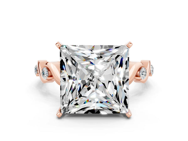 Rose gold Princess Cut Moissanite Solitaire Twisted Band with Round  Accents and Prong Setting